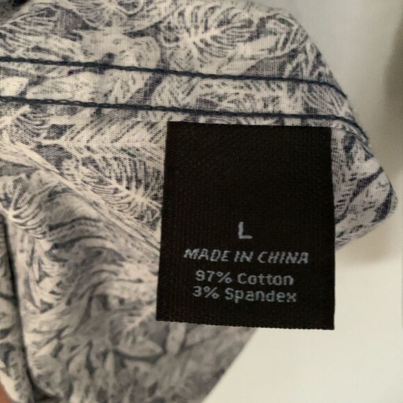 Marc Anthony Stretch Slim Fit Navy Floral Button Down Shirt Size L - Picture 7 of 9